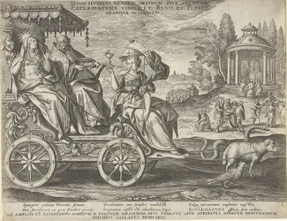 Allegorie des Ersten Standes, graviert von Adriaen Collaert nach Maarten de Vos und veröffentlicht von Philip Galle; gewidmet Jean Sarrazin